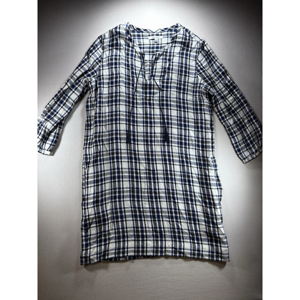 Madewell Artiste Blue Plaid Flannel Tunic Mini Dress Tassel Tie, Boho, XS